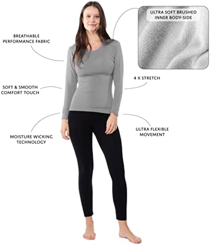 נשים תרמיות 6 חבילות אולטרה רכות משקל אמצע משקל רך עליון | חולצת שרוול ארוך צוואר רך חמאה